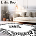 Bold Black White Ornate Pattern Rug