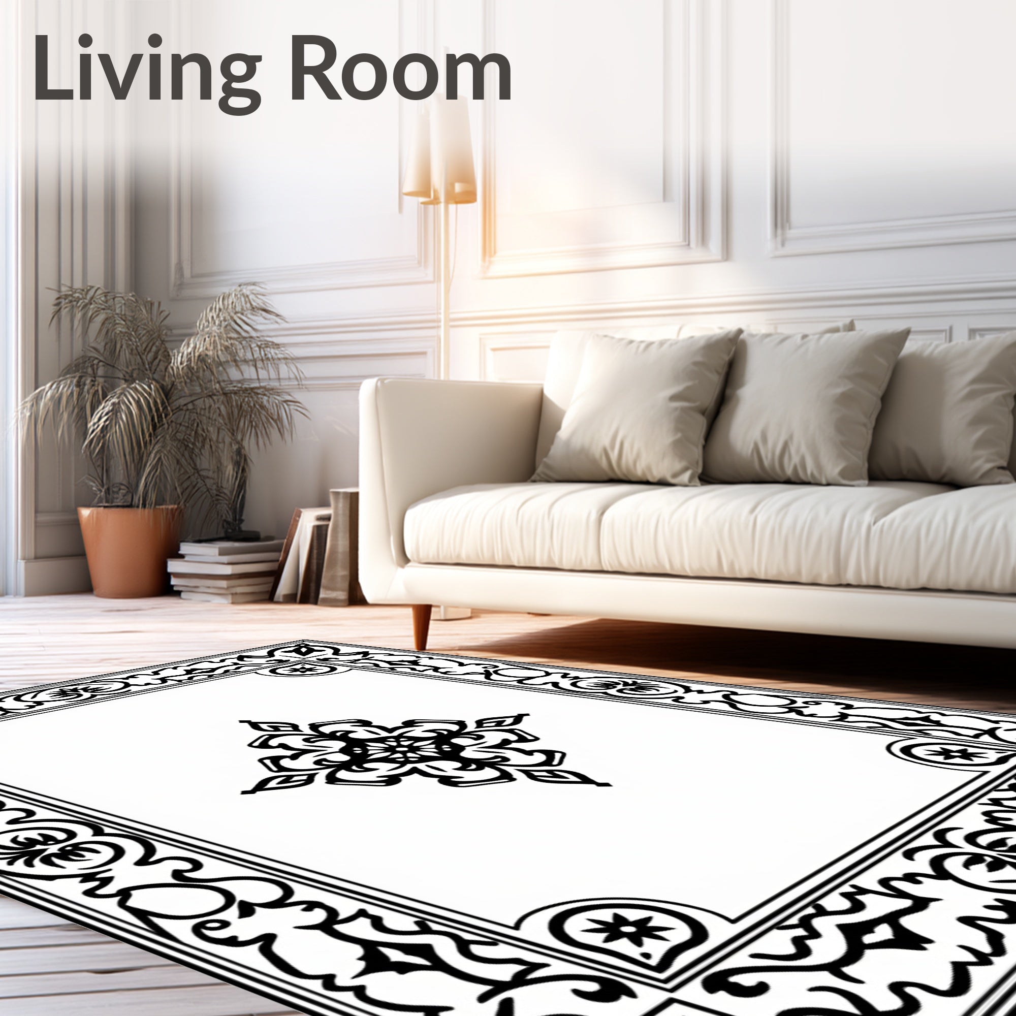 Bold Black White Ornate Pattern Rug