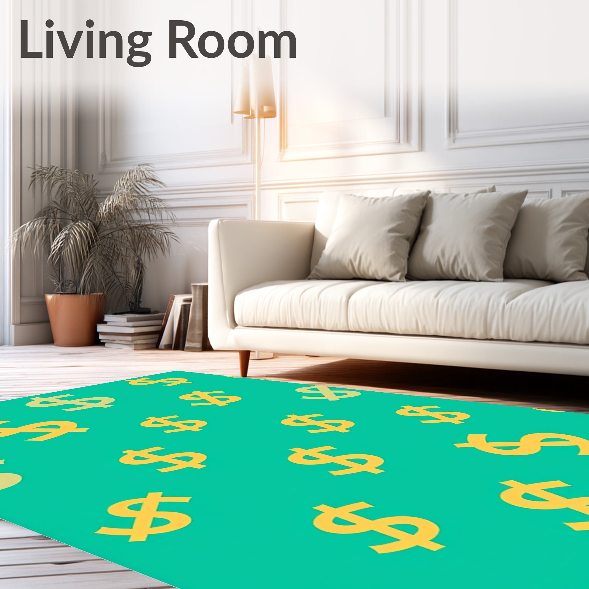 Gold Dollar Sign Pattern Rug