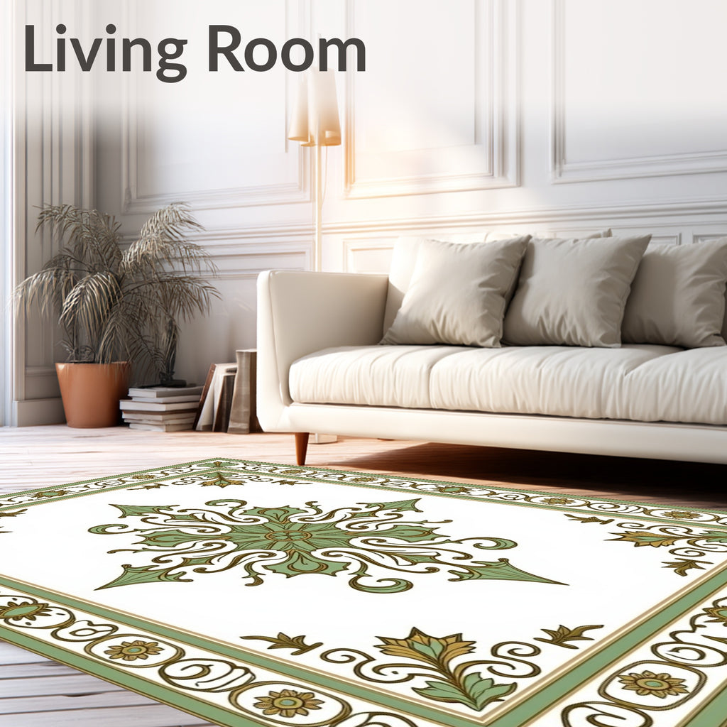 Ornate Green Floral Mandala Design Rug