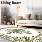 Ornate Green Floral Mandala Design Rug