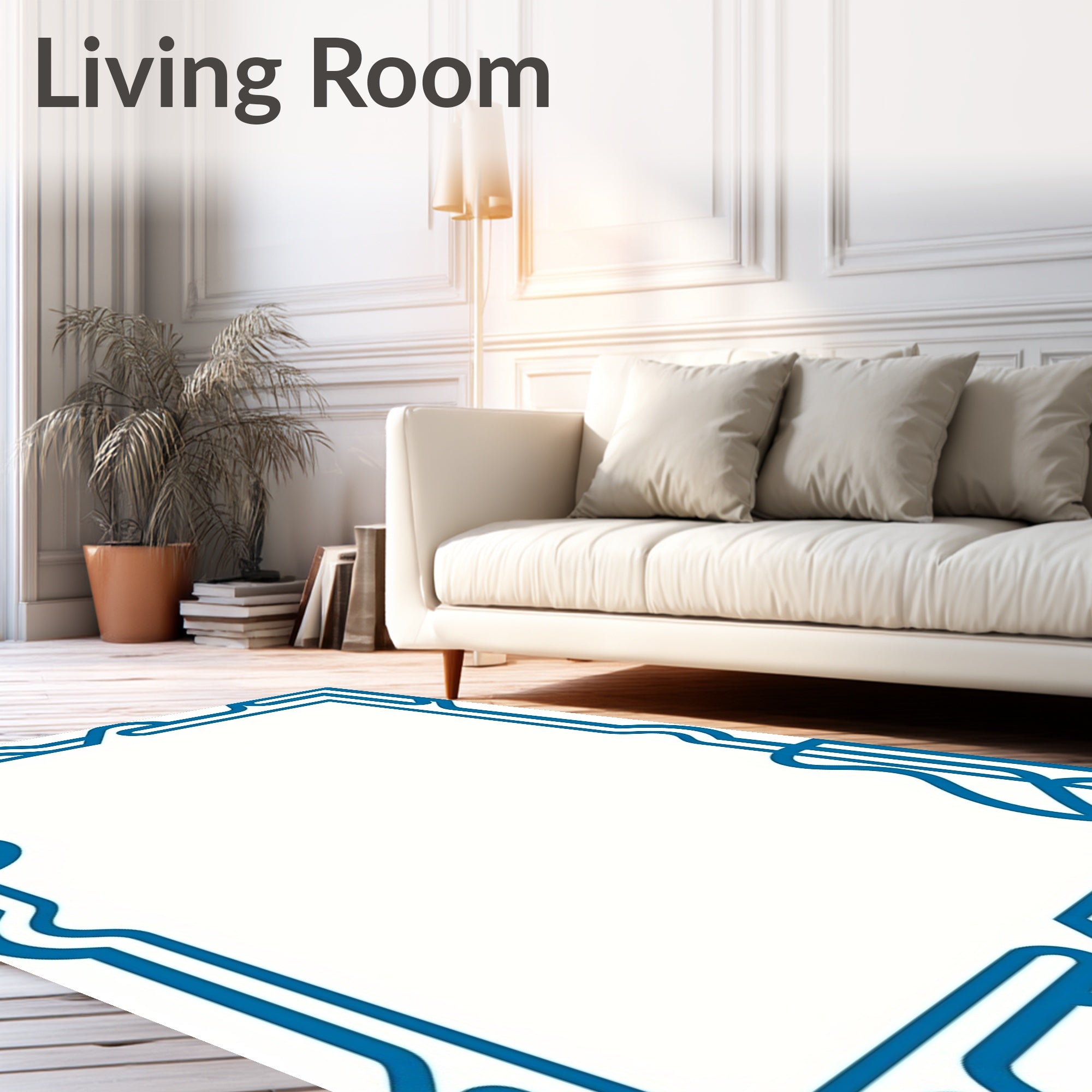 Blue Abstract Swirl Border Rug