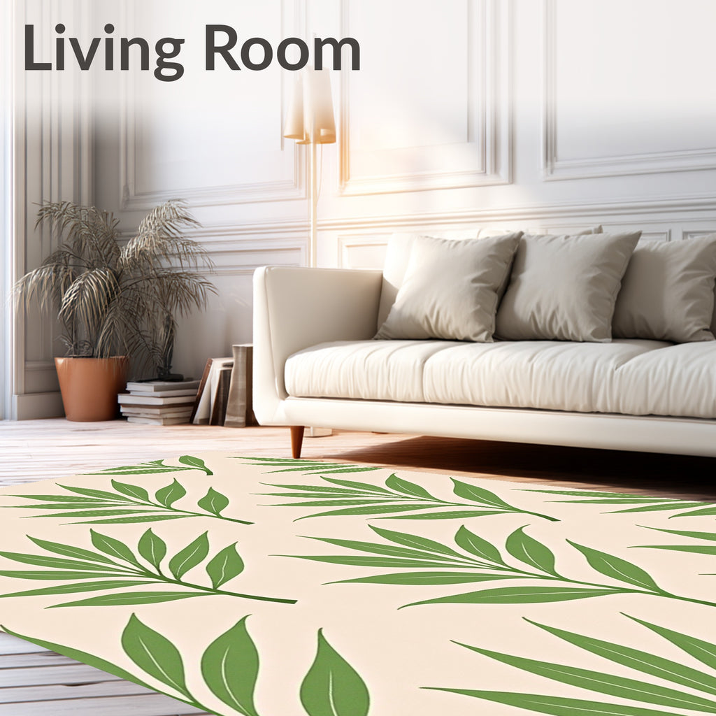 Green Leaf Patterned Soft Rug