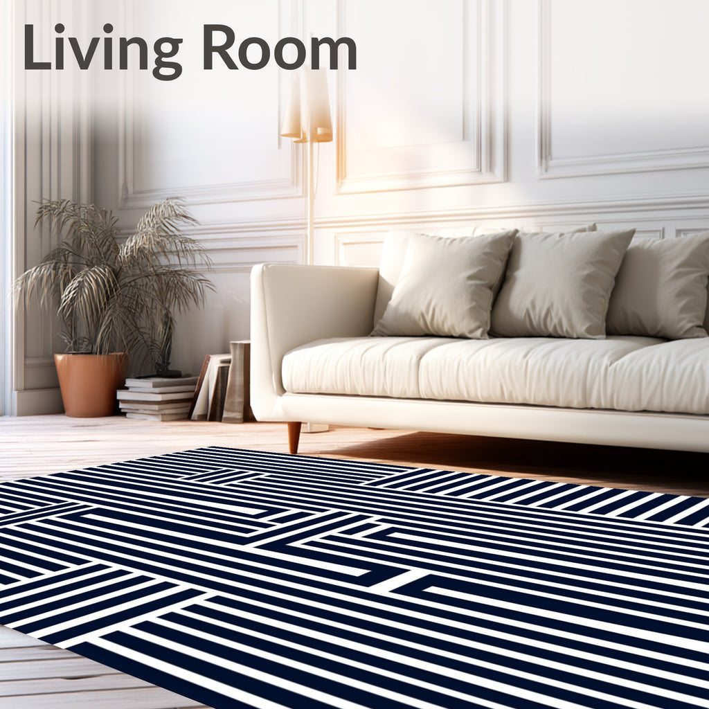 Naval White Bold Geometric Stripes Rug