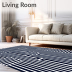 Naval White Bold Geometric Stripes Rug