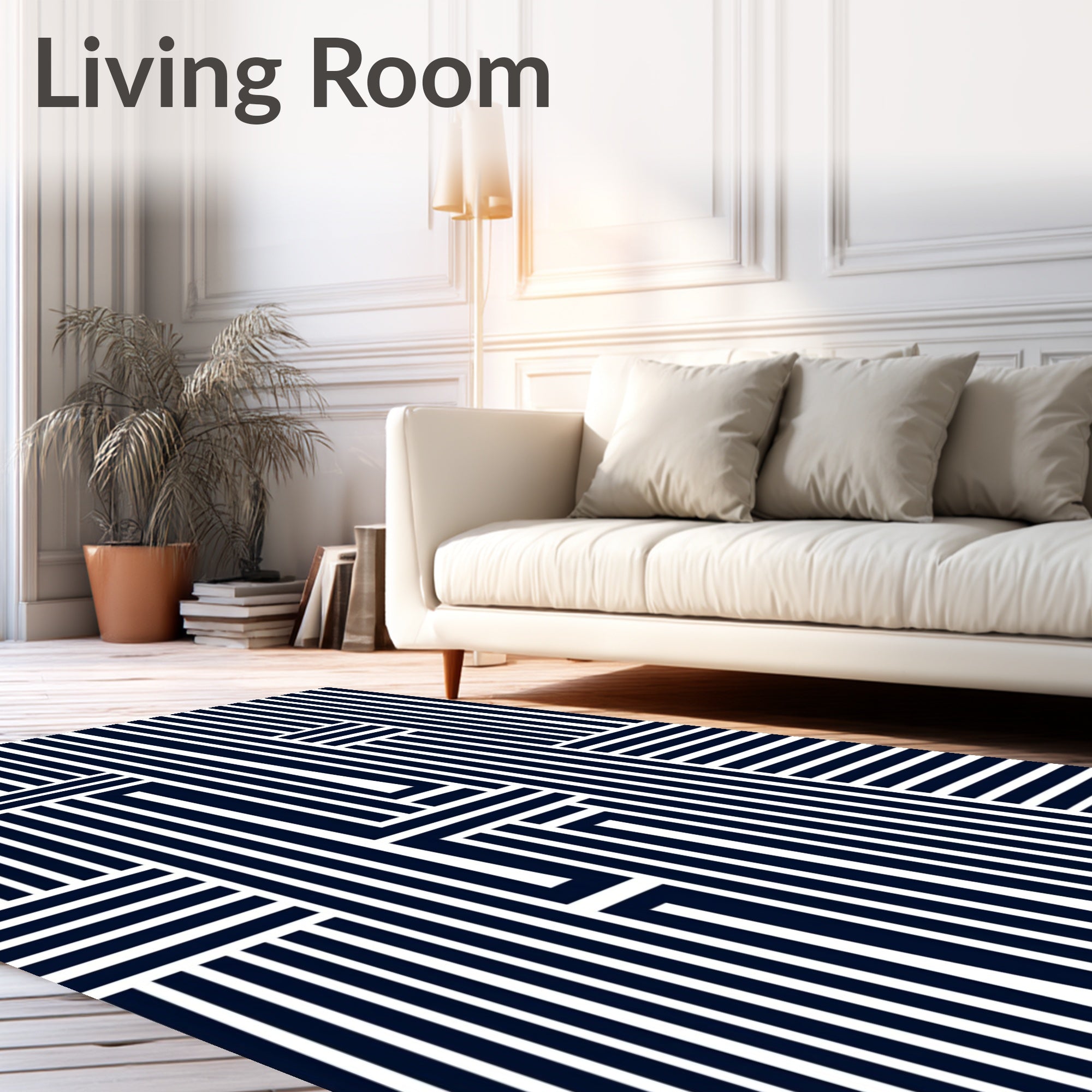 Naval White Bold Geometric Stripes Rug