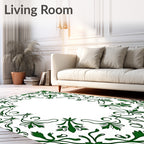Elegant Green Leaf Scroll Pattern Rug