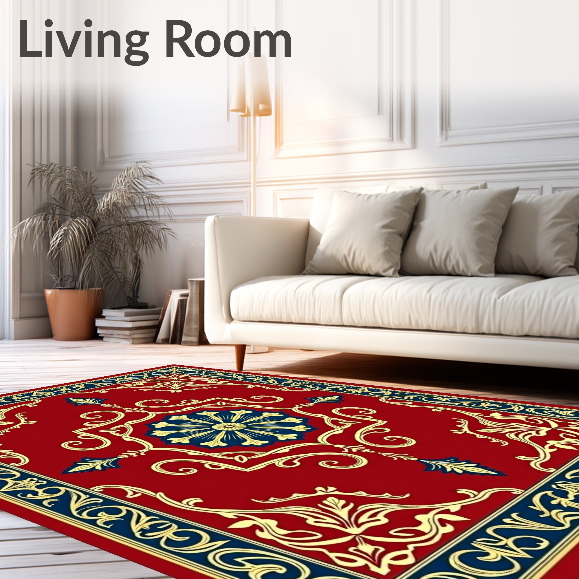 Classic Red Blue Gold Floral Medallion Rug