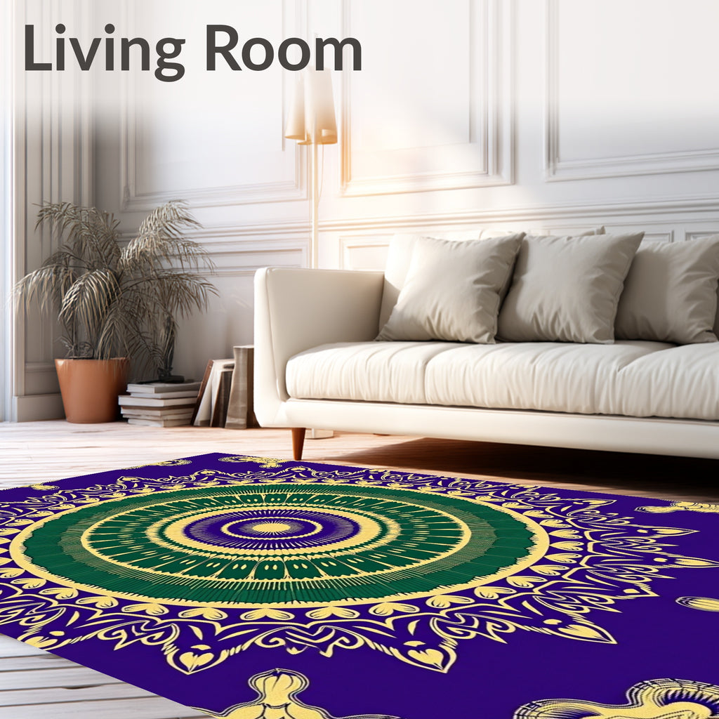 Intricate Violet Yellow Green Mandala Design Rug