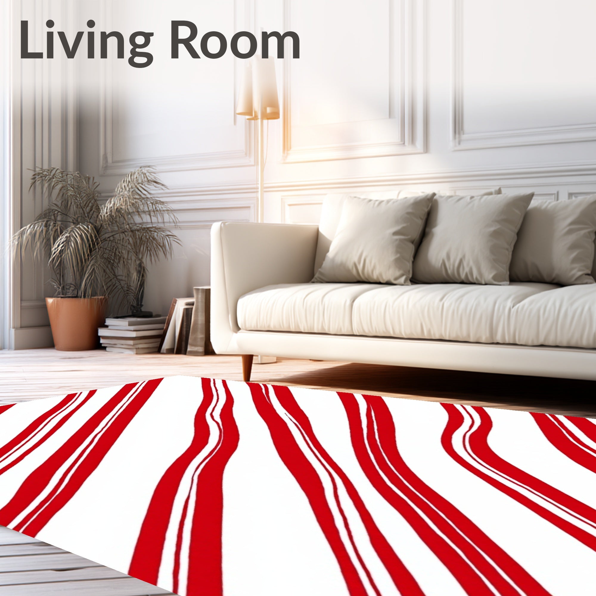 Crisp Red White Diagonal Candy Cane Stripes Rug