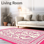 Elaborate Pink Floral Central Medallion Design Rug