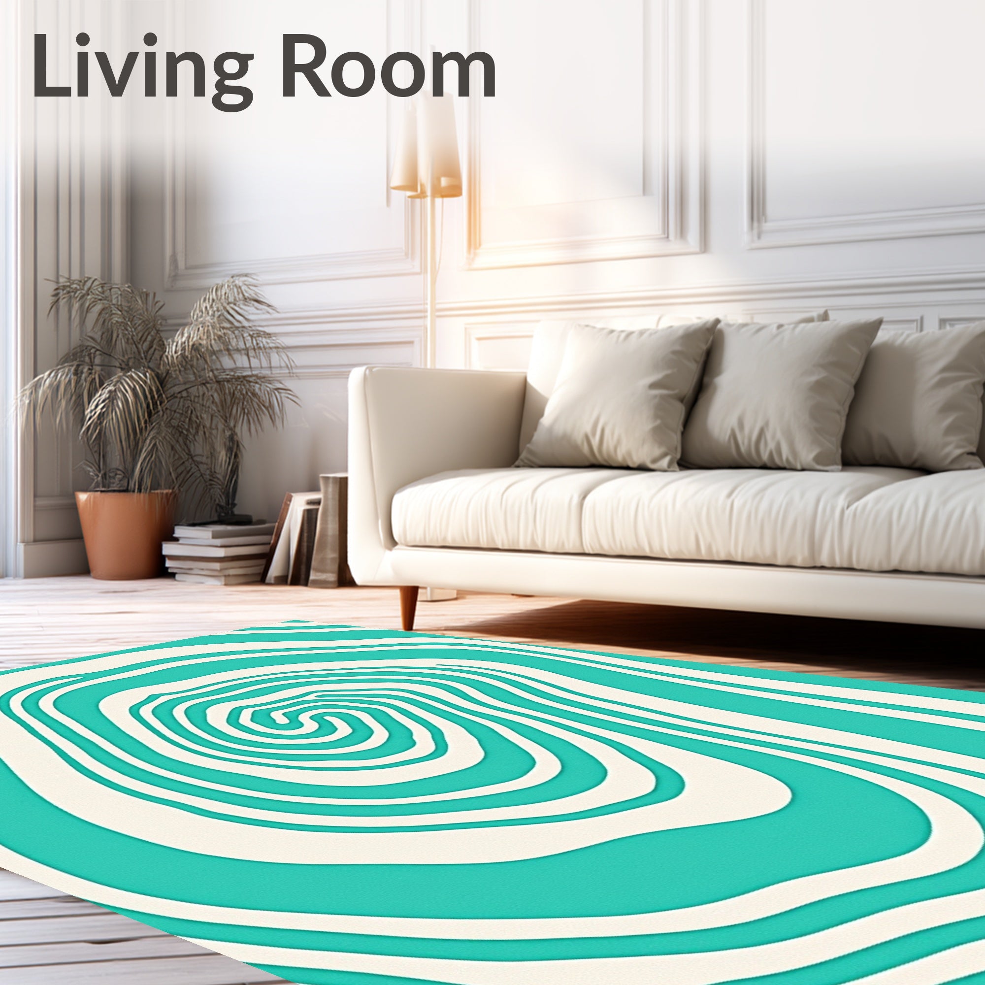 Abstract Swirl Teal Cream Pattern Rug