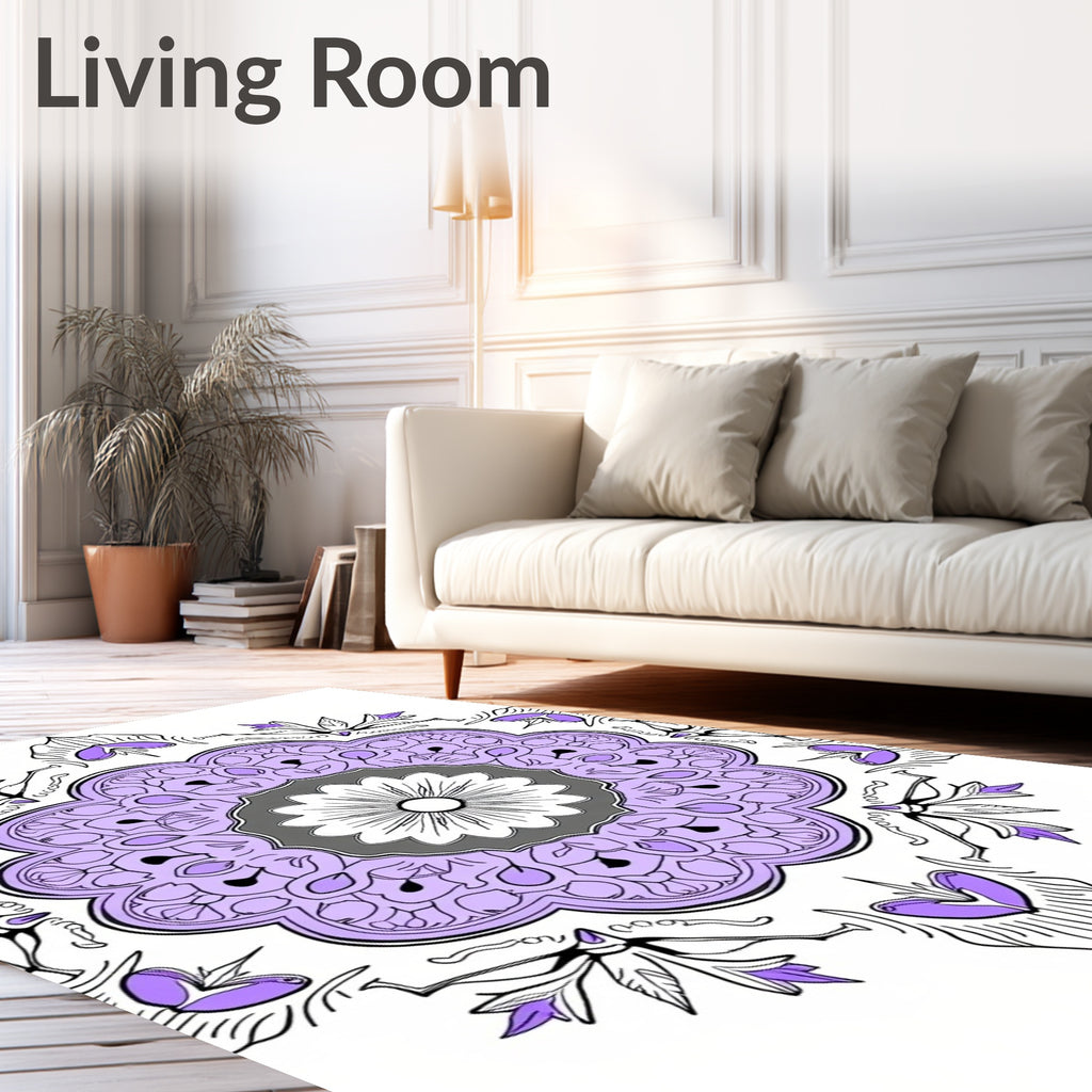 Lavender Floral Mandala Pattern Design Rug