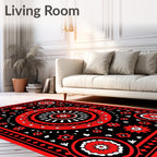Bold Red Floral Mandala Pattern Rug