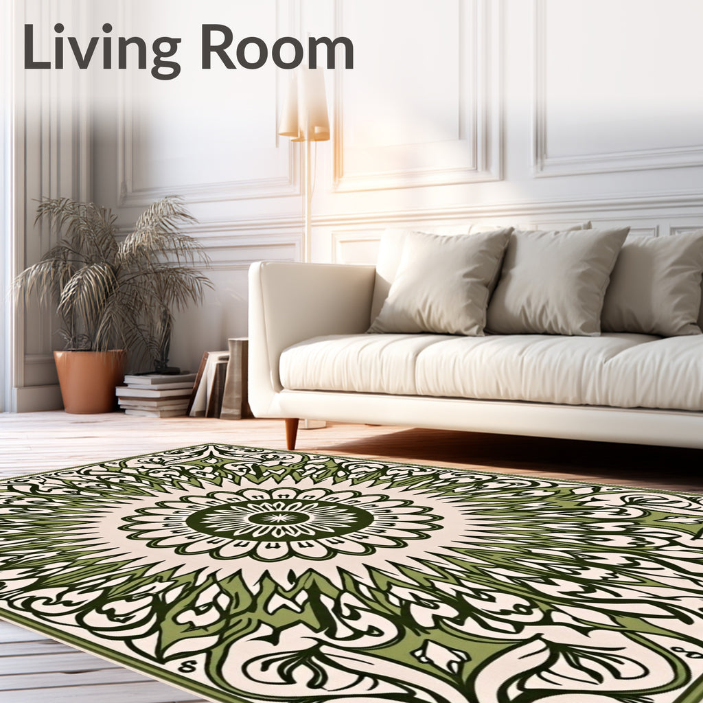 Green Floral Sunburst Art Rug