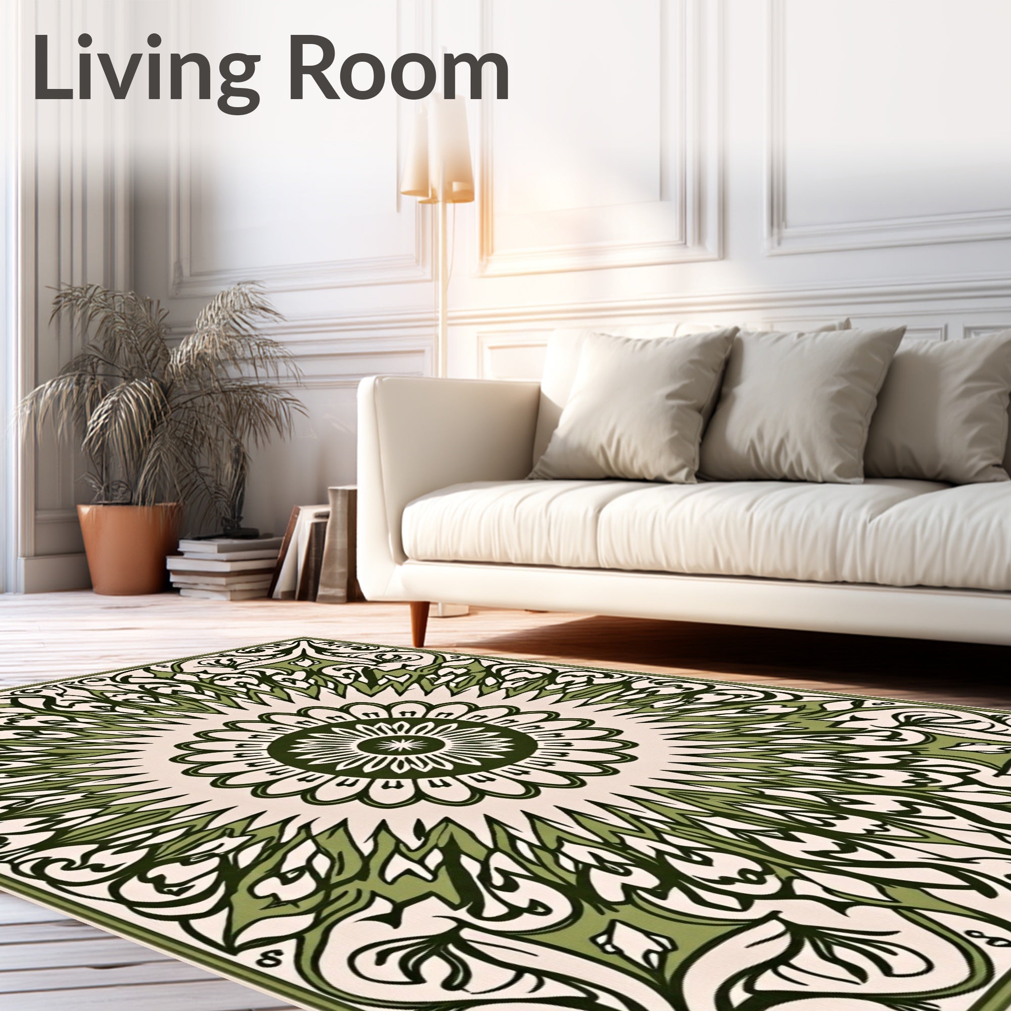 Green Floral Sunburst Art Rug