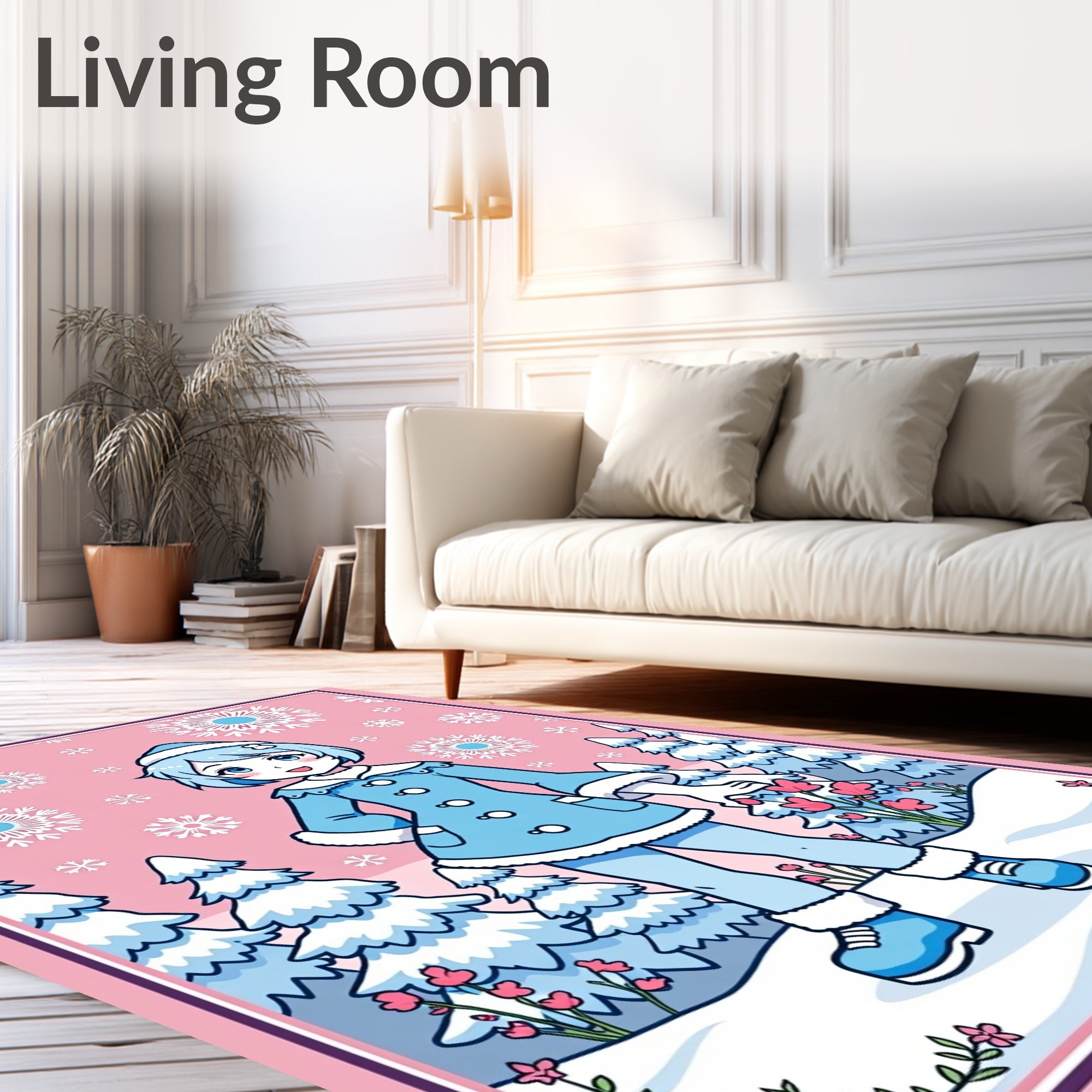 Pink Snowfall Anime Winter Scene Rug