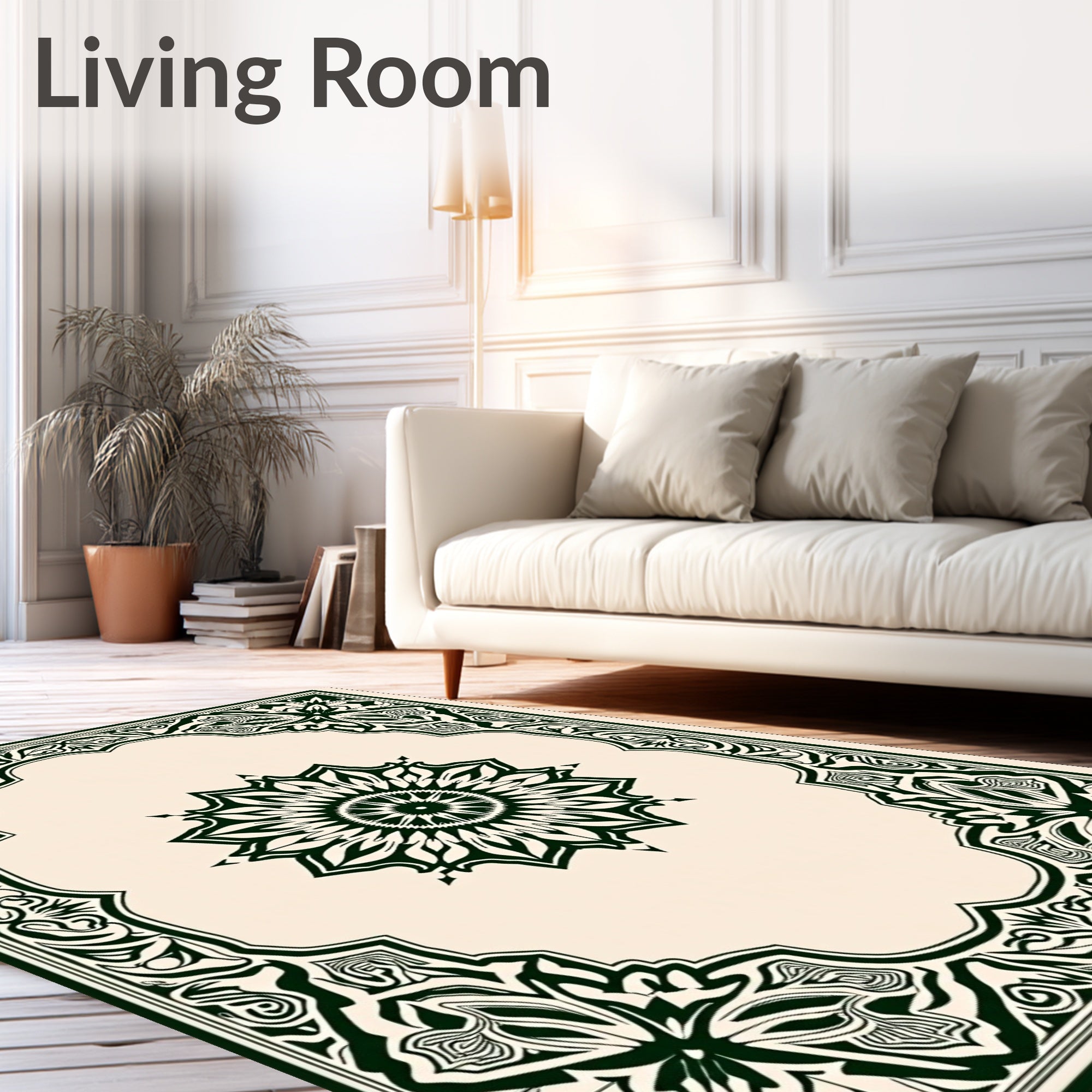 Intricate Floral Mandala Frame Rug