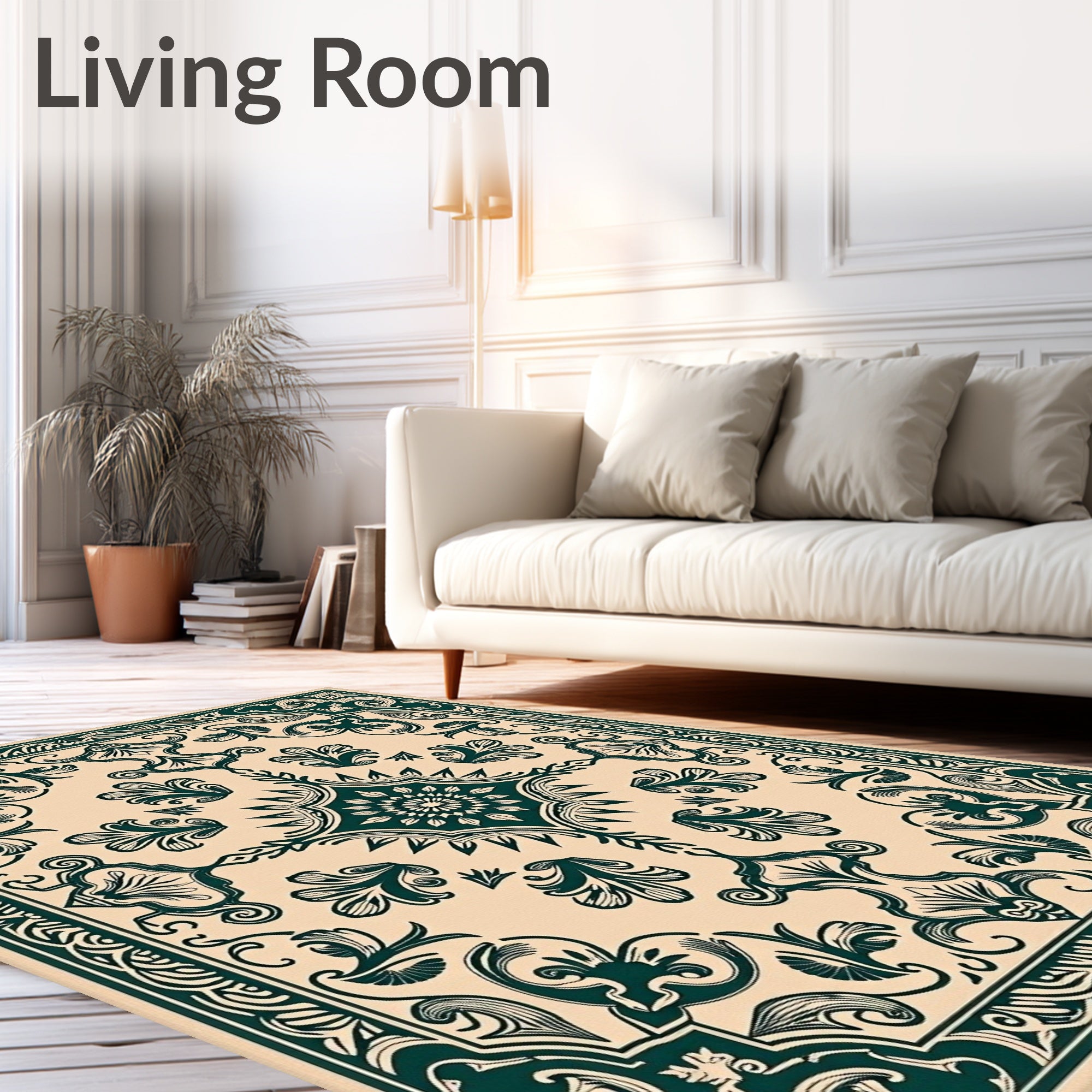 Dark Green Floral Scroll Traditional Rug