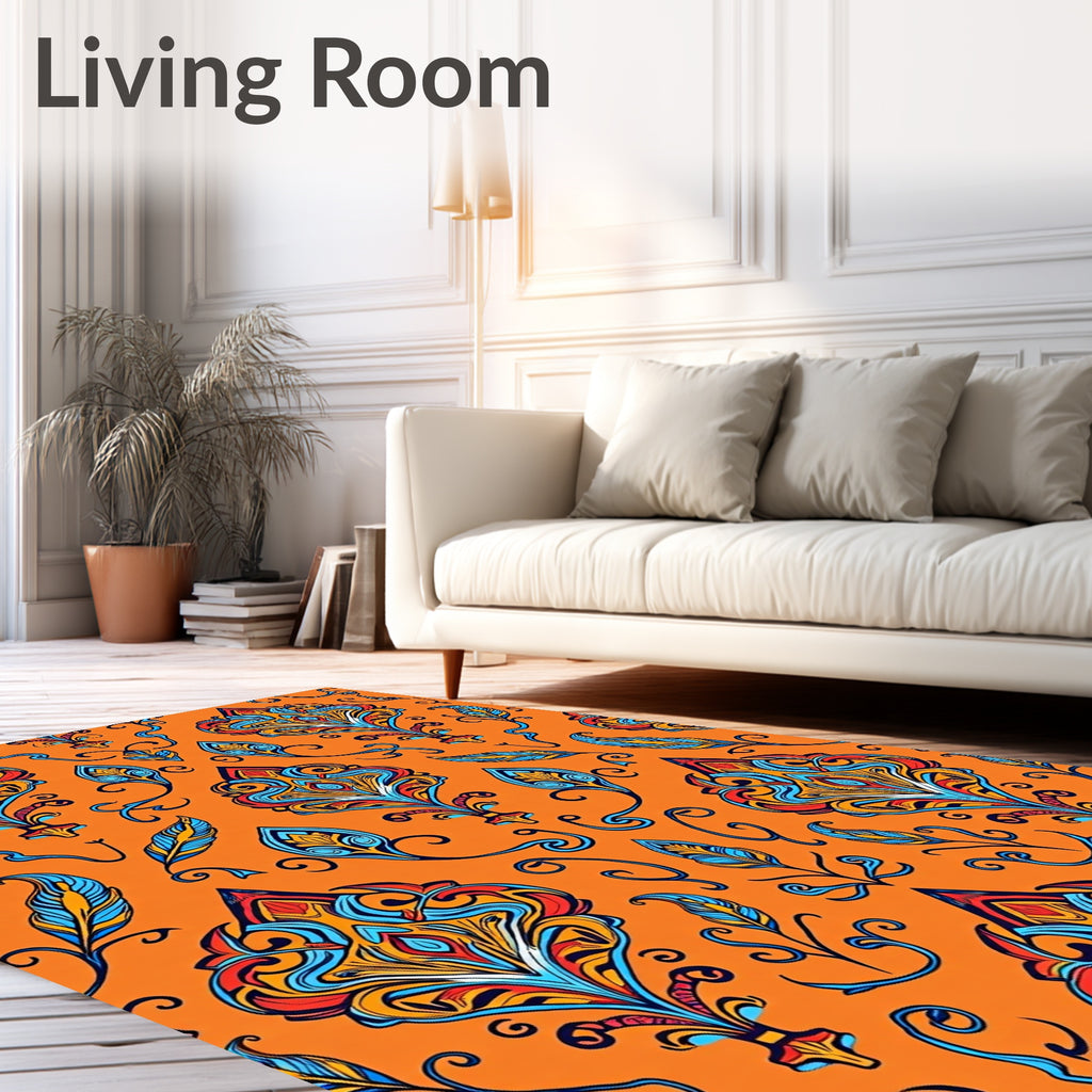Vibrant Orange Floral Damask Rug