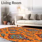 Vibrant Orange Floral Damask Rug