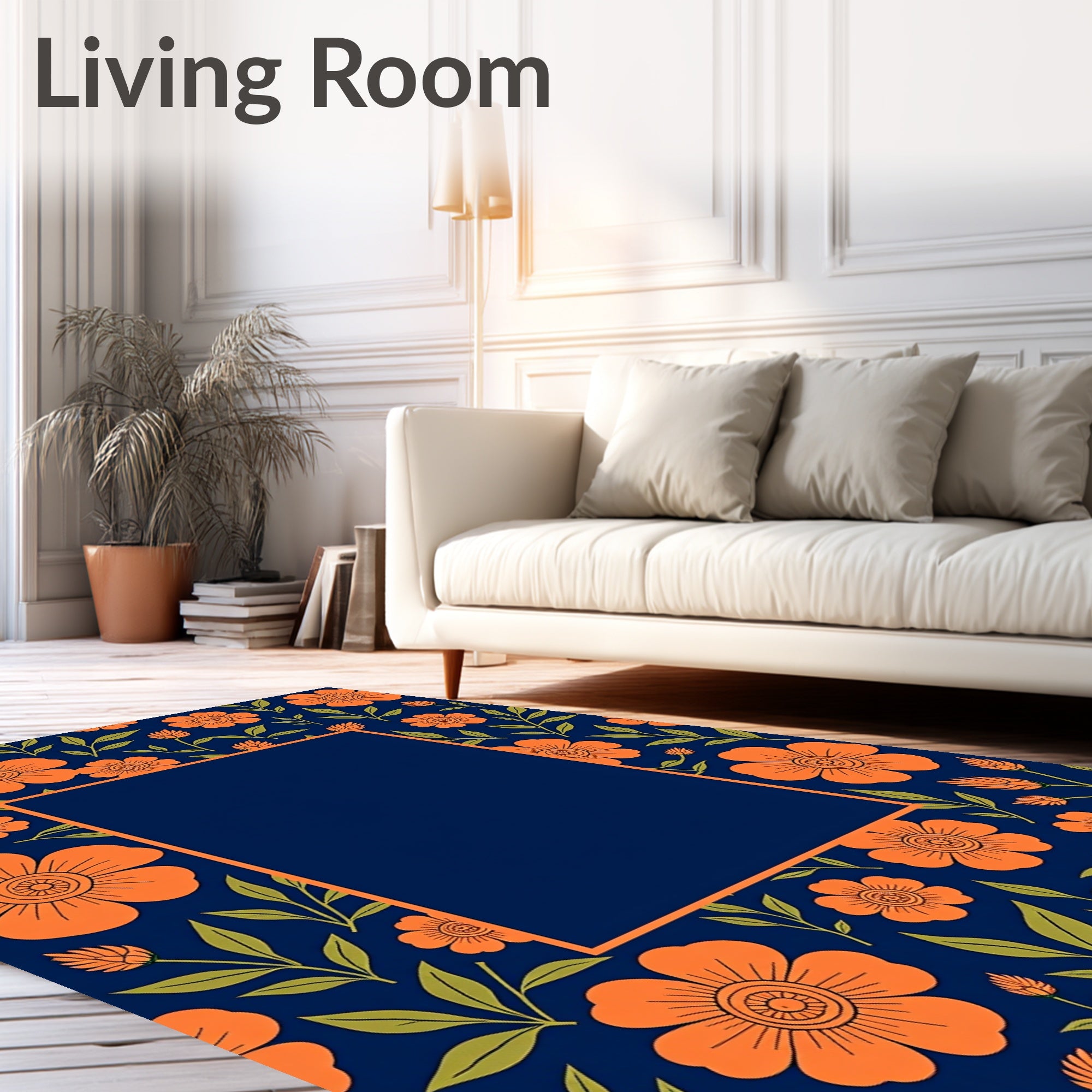 Orange Blossom Garden Floral Pattern Rug