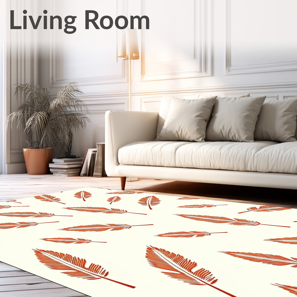 Rustic Orange Feather Pattern Rug