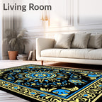 Intricate Blue Yellow Mandala Pattern Rug