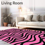 Pink Black Abstract Waves Pattern Rug