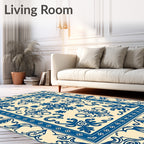 Classic Blue White Floral Medallion Design Rug