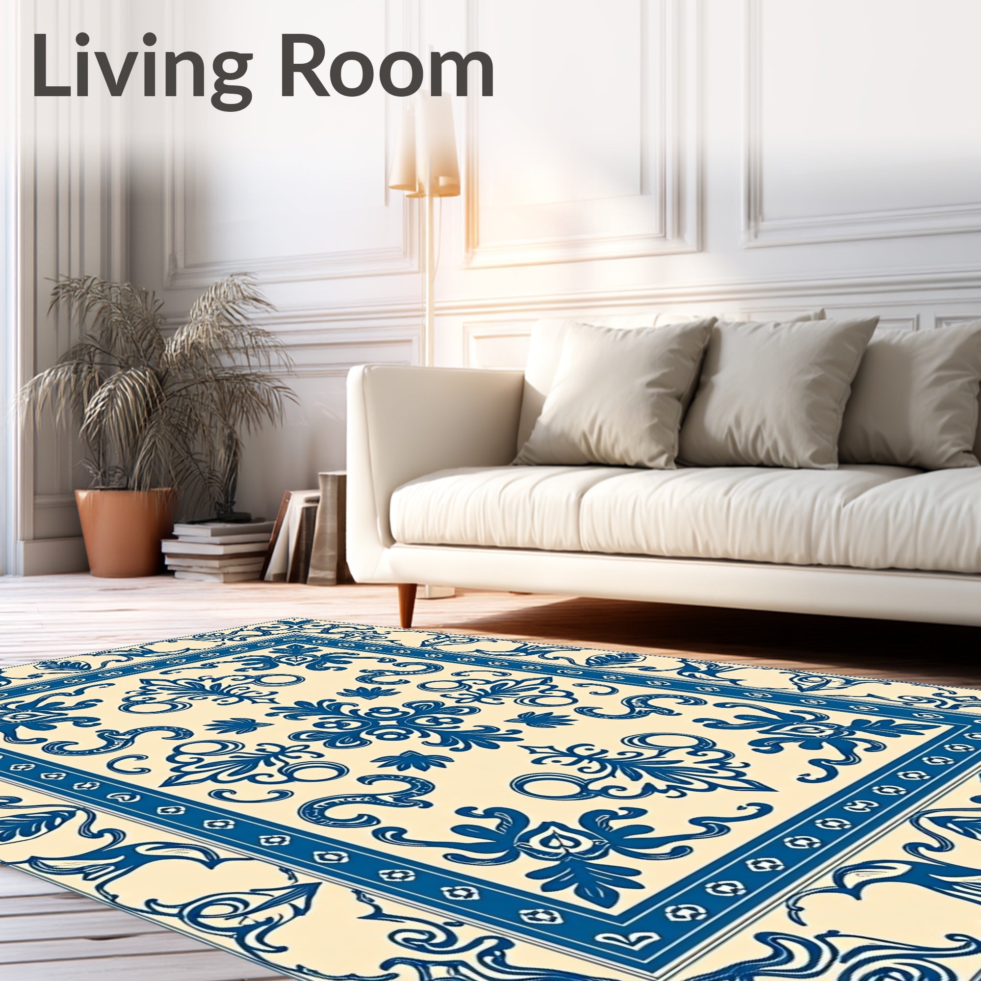Classic Blue White Floral Medallion Design Rug