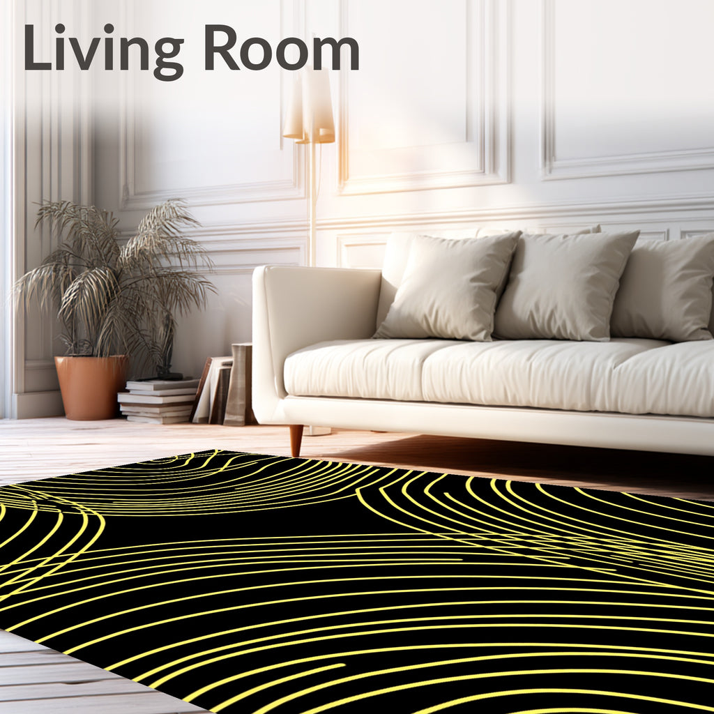Abstract Yellow Swirl Pattern Rug