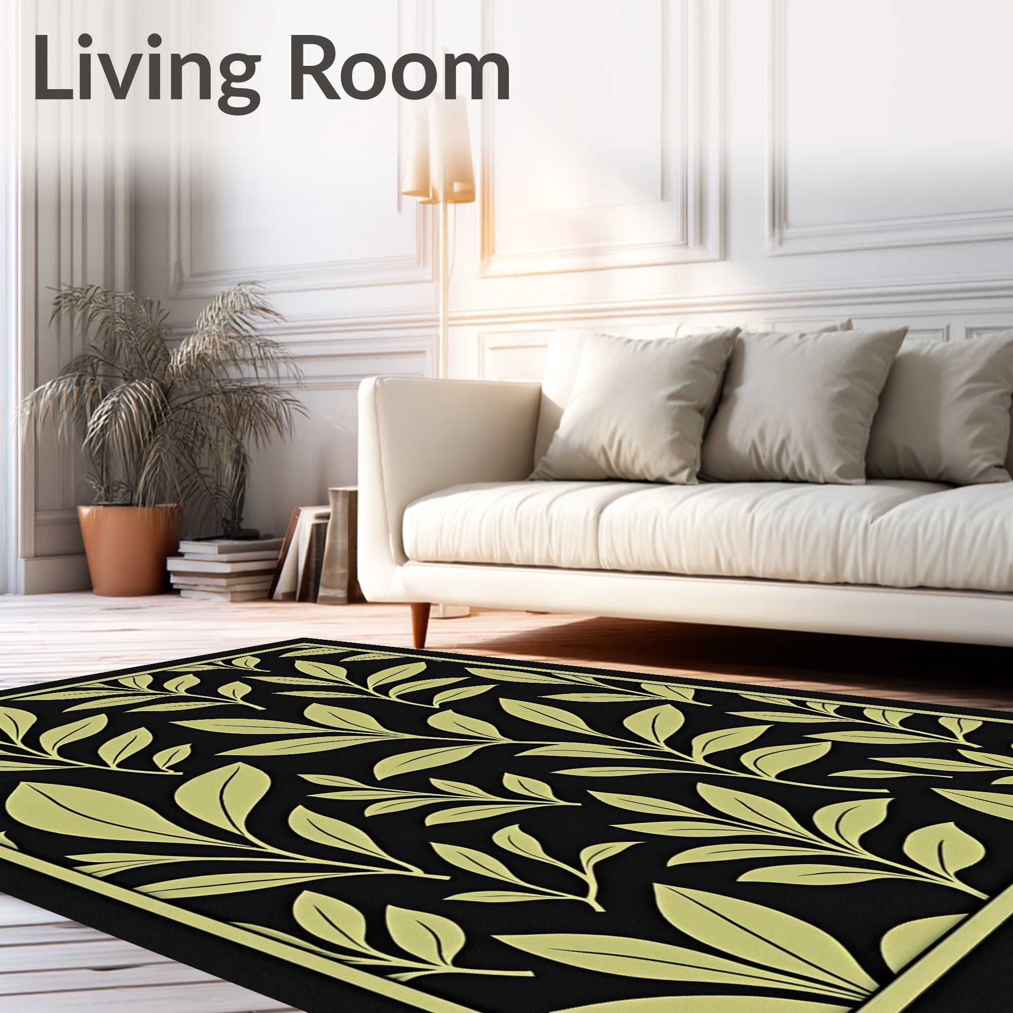 Botanical Pattern with Yellow Leaves Rug