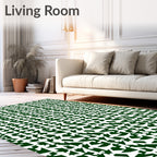 Abstract Green And White Geometric Pattern Rug