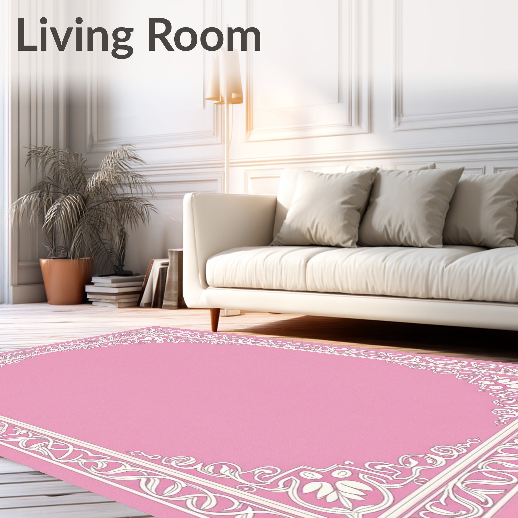 Ornate Floral Scroll Border Design Rug