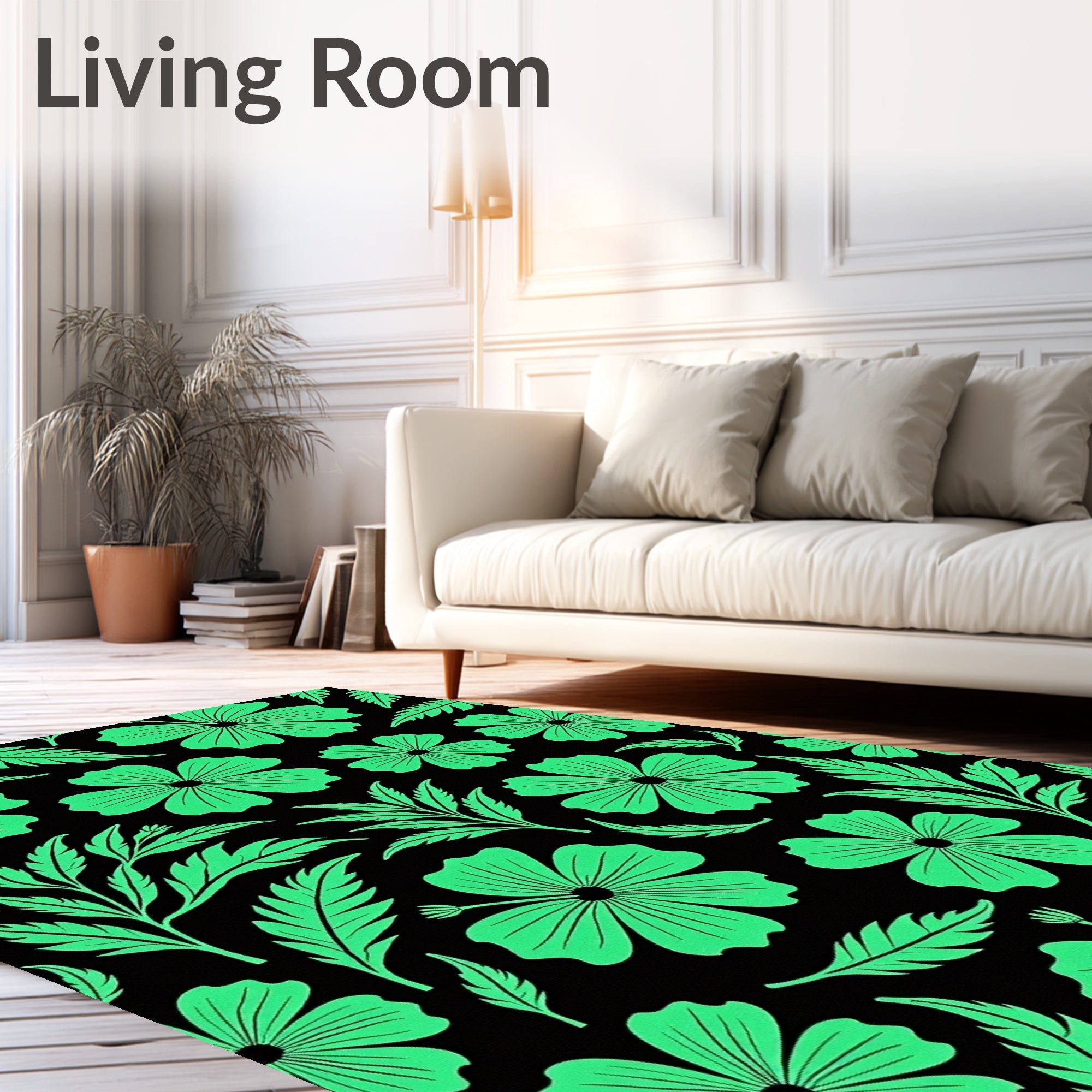 Vibrant Green Floral Pattern Rug