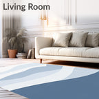 Layered Wavy Blue White Design Rug