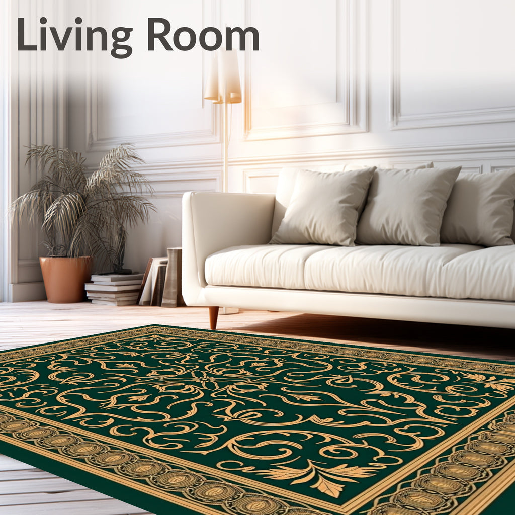 Elegant Gold Swirl Floral Pattern Rug