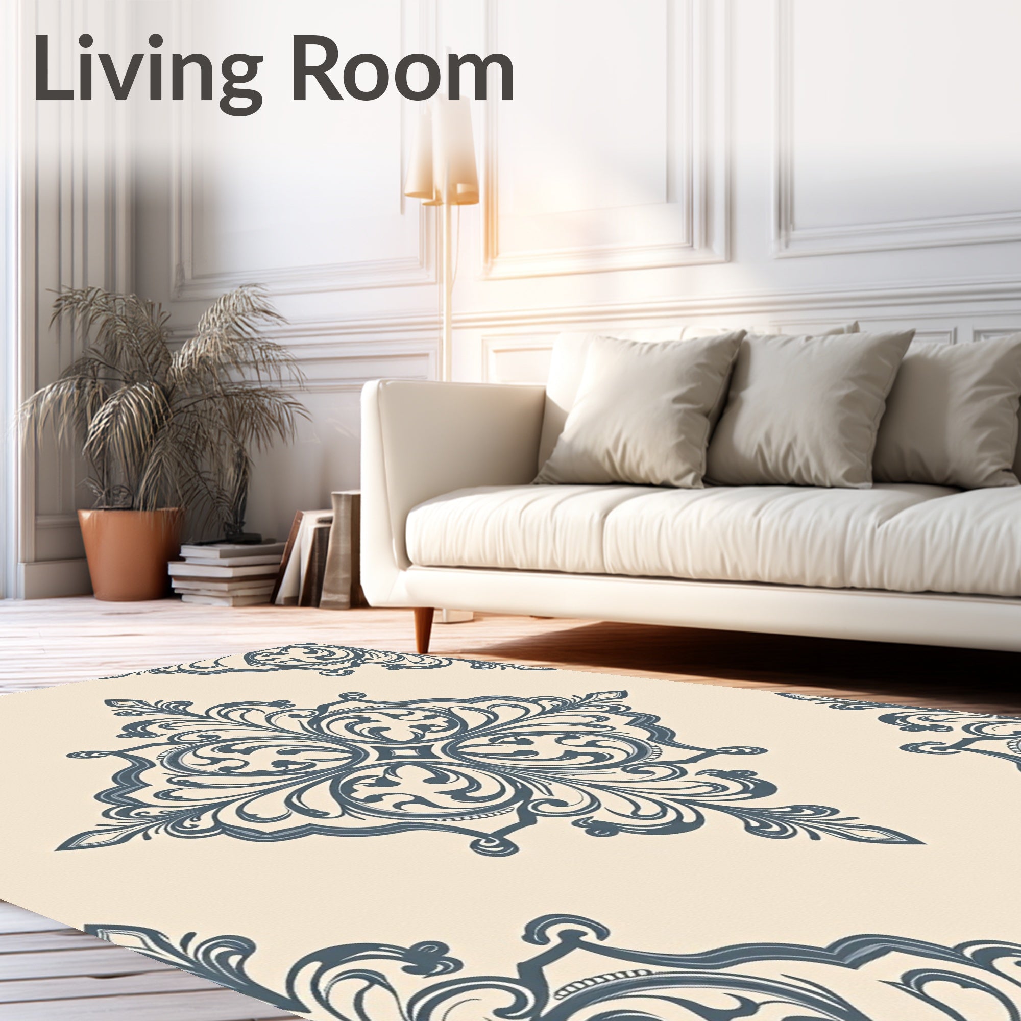 Elegant Gray Floral Damask Pattern Rug