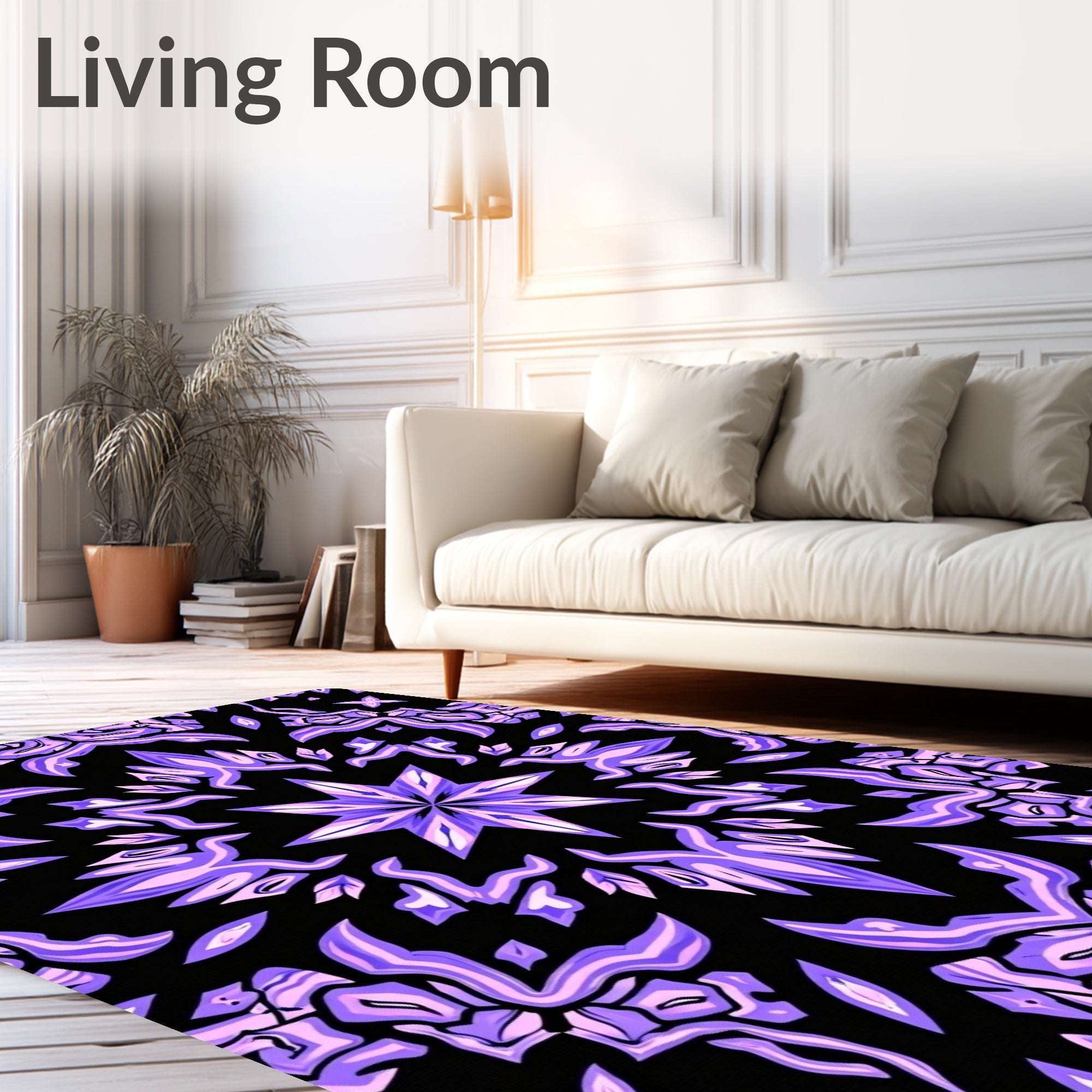 Symmetric Purple Abstract Petal Pattern Rug