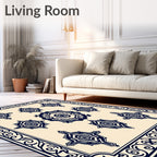 Navy Floral Starburst Pattern Rug