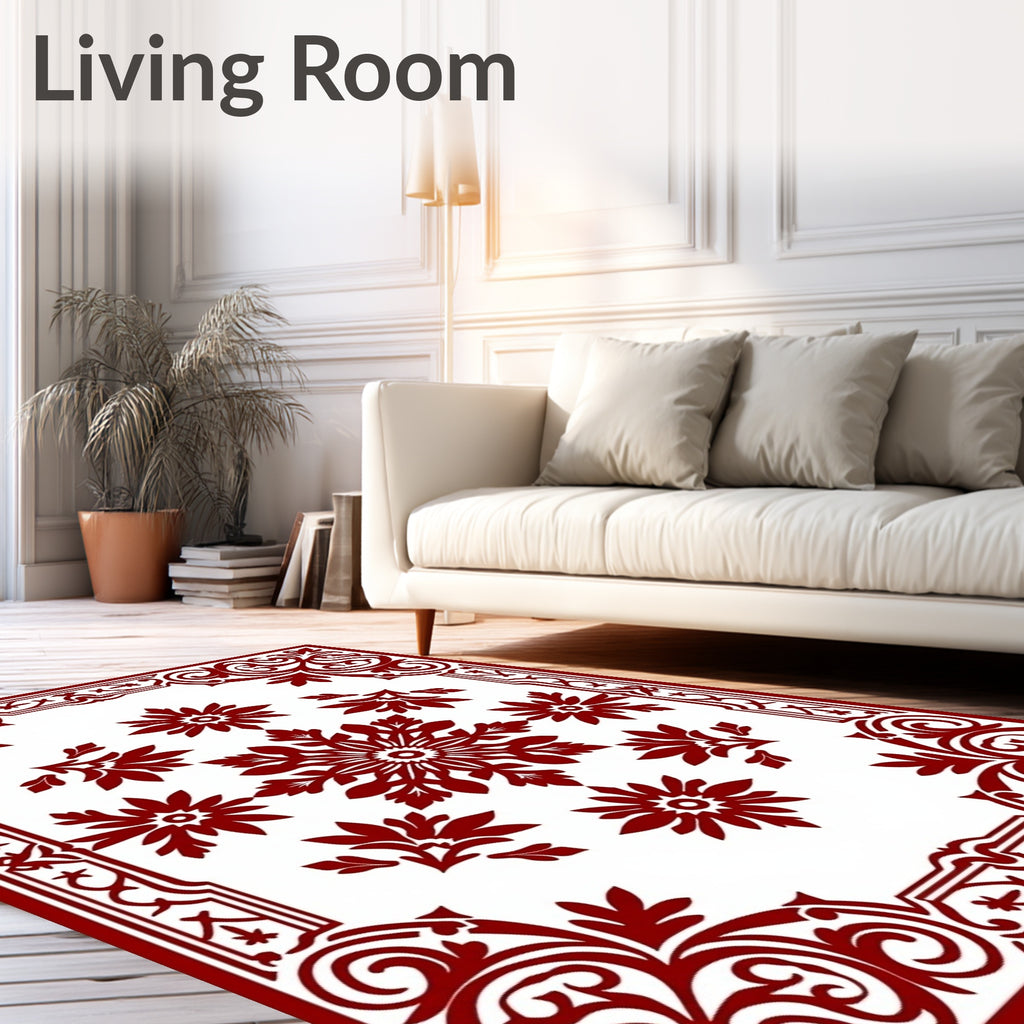 Statement Red Floral Medallion Border Rug