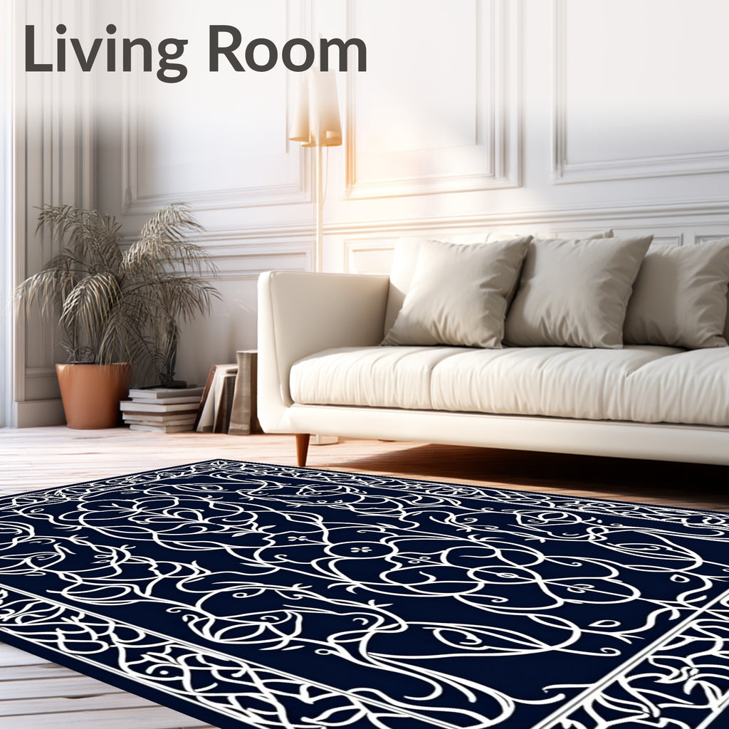 Ornate White Intertwined Floral Design Rug
