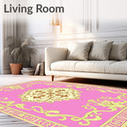 Ornate Pink Gold Floral Medallion Rug