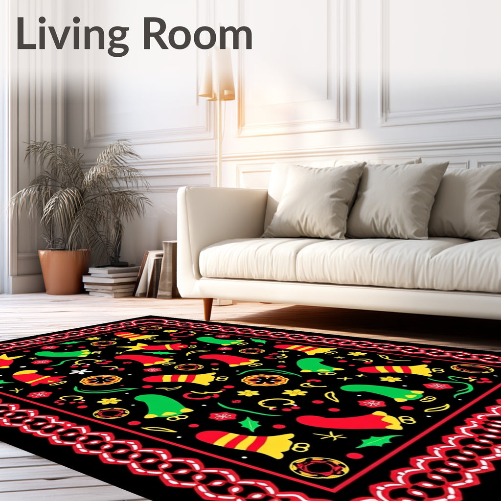 Whimsical Red Green Yellow Sock Collage Rug
