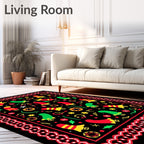 Whimsical Red Green Yellow Sock Collage Rug