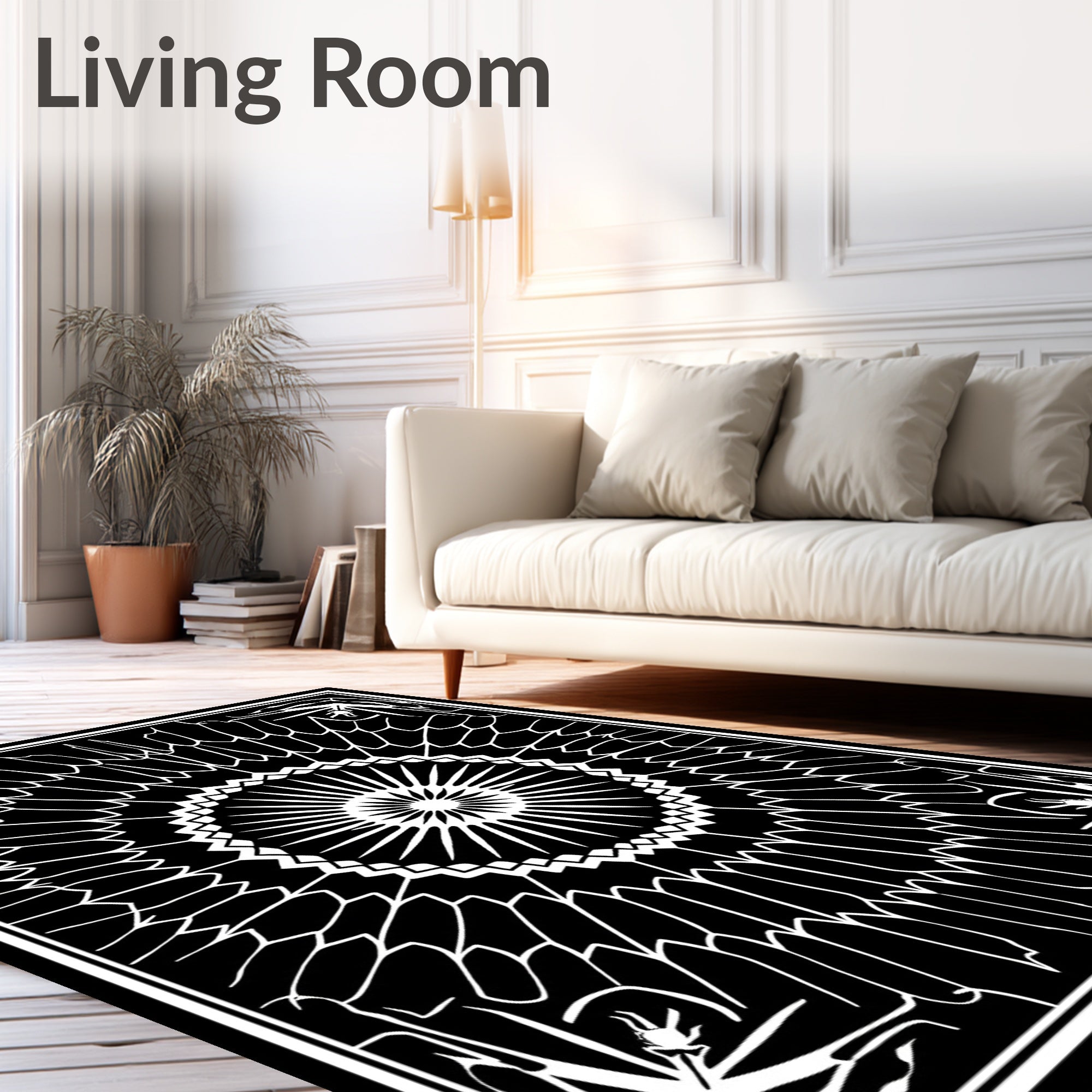 Spiderweb Centerpiece Black White Design Rug
