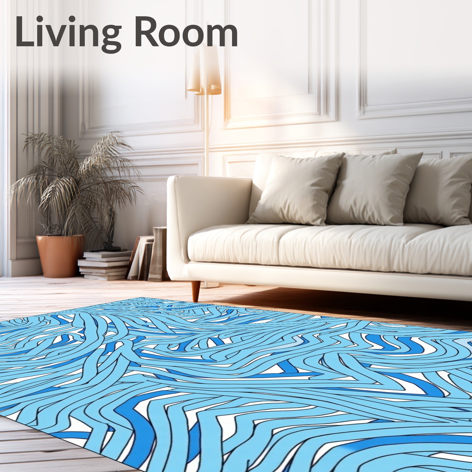 Abstract Blue Wave Pattern Rug