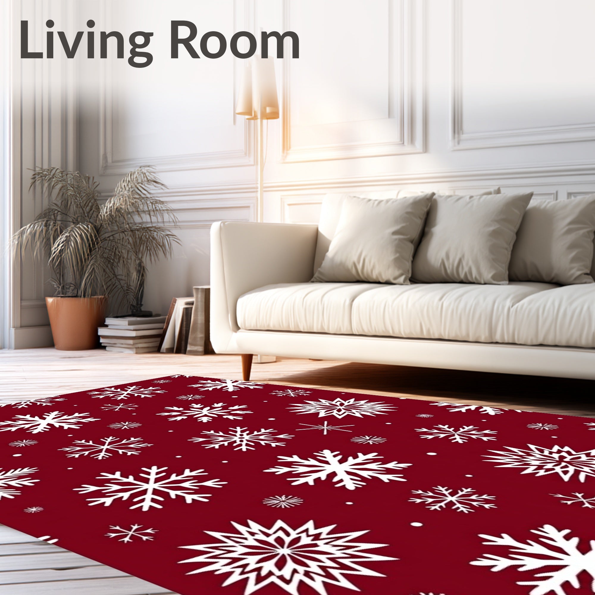 Crimson White Snowflakes Cluster Rug