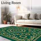 Emerald Green Gold Filigree Medallion Rug